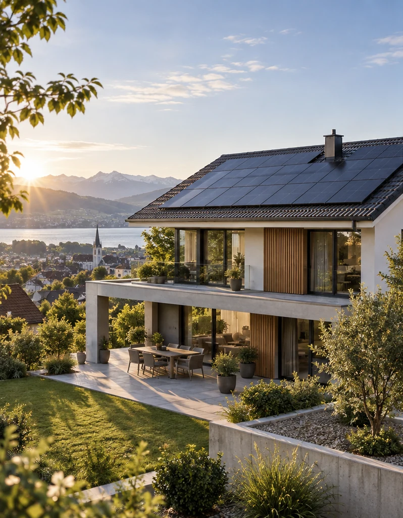 Modernes Schweizer Haus mit Solaranlage
